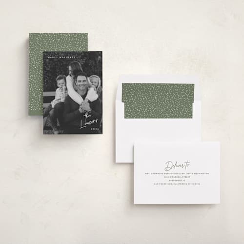 This is a snow holiday photo cards with standard by Hooray Creative called sans and signature printing on recycled smooth signature in standard
