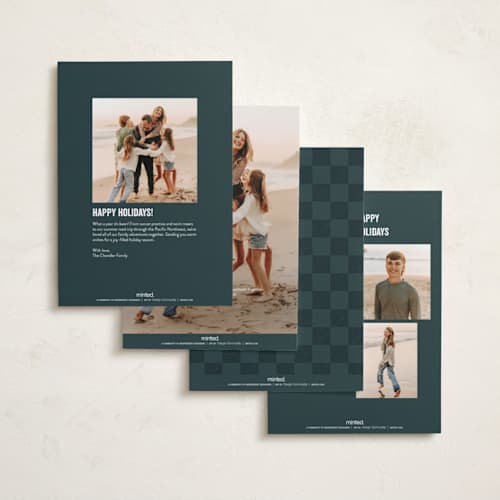 This is a blue spruce holiday photo cards with standard by Brooke Chandler called our pack to yours printing on recycled smooth signature in standard