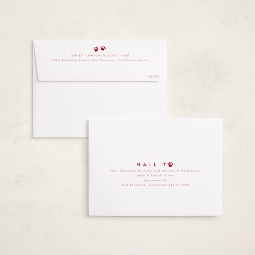 This is a candied apple holiday photo cards with standard by Everett Paper Goods called here comes santa paws printing on recycled smooth signature in standard