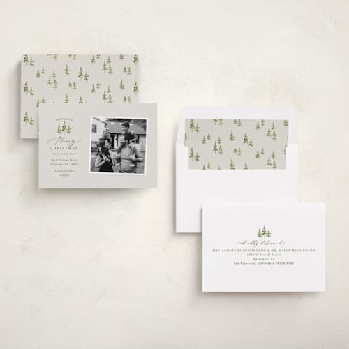 This is a slate holiday photo cards with standard by Everett Paper Goods called little pines printing on recycled smooth signature in standard