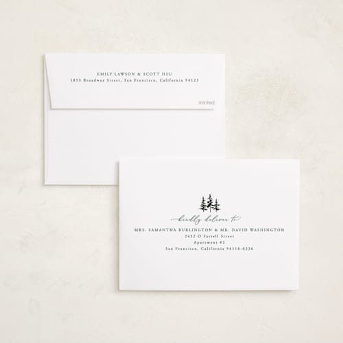 This is a forest holiday photo cards with standard by Everett Paper Goods called little pines printing on recycled smooth signature in standard