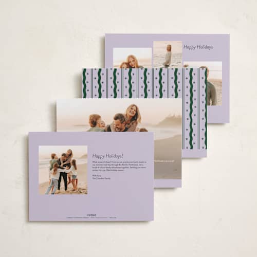This is a sugar plum holiday photo cards with standard by Lauren Jopling called squiggle and stars printing on recycled smooth signature in standard
