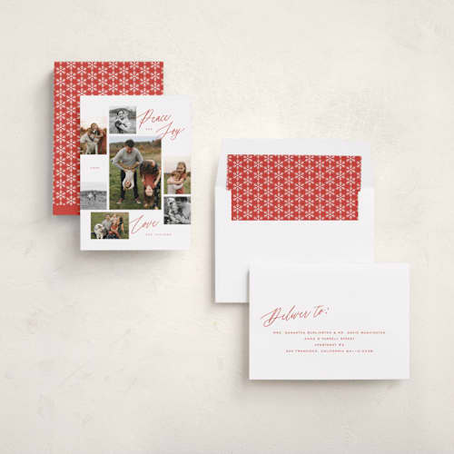 This is a peppermint holiday photo cards with standard by Michelle Taylor called scattered gallery printing on recycled smooth signature in standard