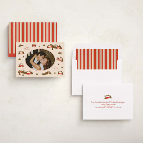 This is a fruitcake holiday photo cards with standard by Ekko Studio called vintage village printing on recycled smooth signature in standard