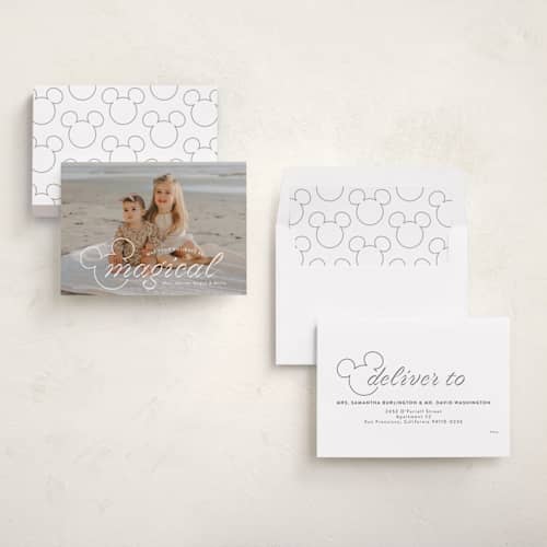 This is a snow holiday photo cards with standard by Emily Betts called magical printing on recycled smooth signature in standard