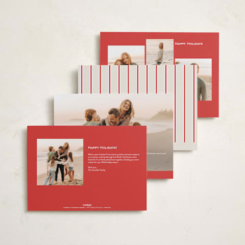 This is a peppermint holiday photo cards with standard by Pati Cascino called sonetto printing on recycled smooth signature in standard