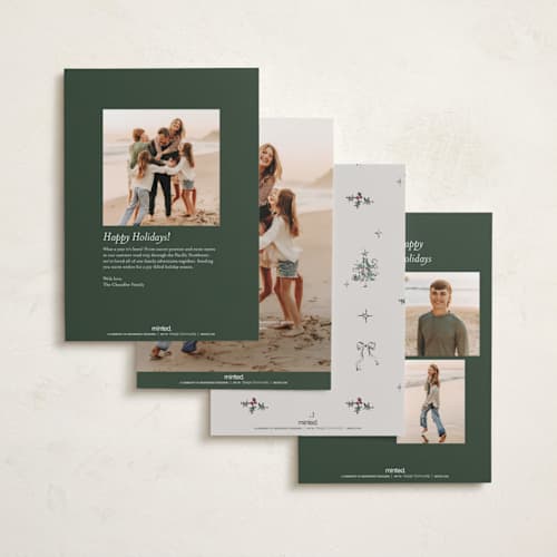 This is a ivory holiday photo cards with standard by Cass Loh called heirloom holiday sketch printing on recycled smooth signature in standard