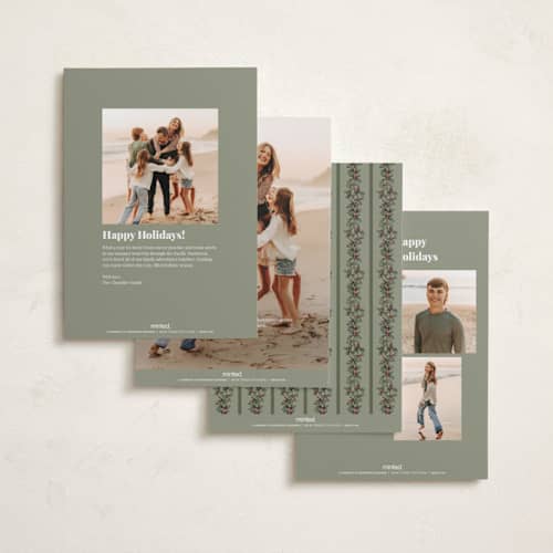 This is a olive holiday photo cards with standard by Cass Loh called winter berry frame printing on recycled smooth signature in standard
