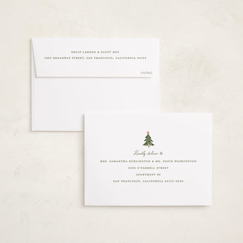 This is a matcha holiday photo cards with standard by Sarah Knight called nostalgic wrap printing on recycled smooth signature in standard