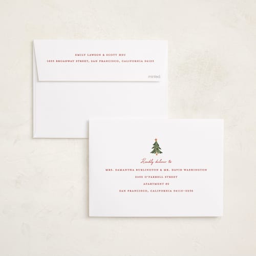 This is a grenadine holiday photo cards with standard by Sarah Knight called nostalgic wrap printing on recycled smooth signature in standard