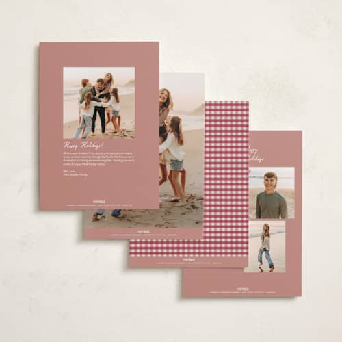 This is a garnet holiday photo cards with standard by Stacey Meacham called cute gingham mat printing on recycled smooth signature in standard