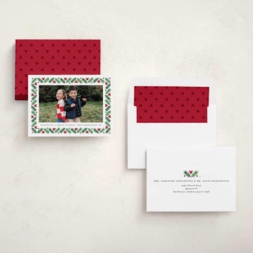 This is a holly holiday photo cards with standard by Erica Krystek called disney's modern mickey holly printing on recycled smooth signature in standard