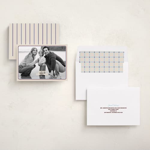 This is a eggnog holiday photo cards with standard by Jenna Holcomb called retro framed printing on recycled smooth signature in standard