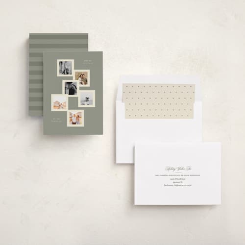 This is a sage holiday photo cards with standard by Lori Wemple called multi holiday printing on recycled smooth signature in standard