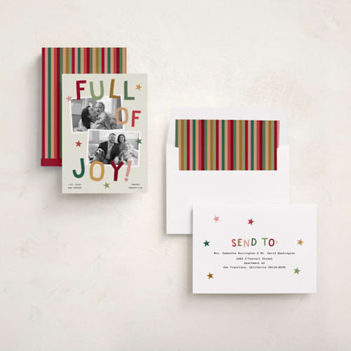 This is a cozy cabin holiday photo cards with standard by Kercia Jane called full of joy (& cheer) printing on recycled smooth signature in standard