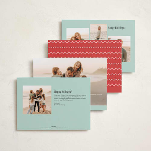 This is a seafoam holiday photo cards with standard by Olivia Raufman called happy on holiday printing on recycled smooth signature in standard
