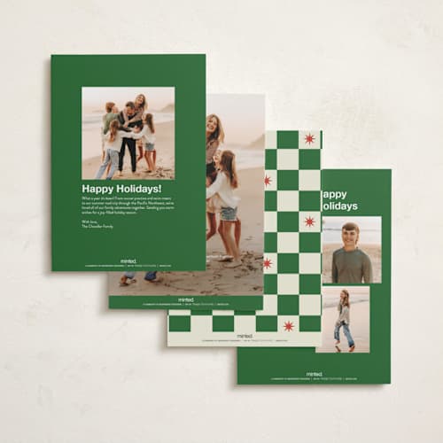 This is a elf shoes holiday photo cards with standard by Helena Vitto called retro days printing on recycled smooth signature in standard