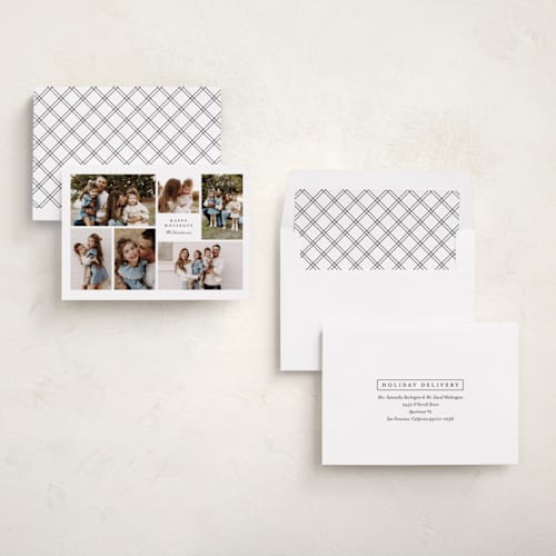 This is a snowflake holiday photo cards with standard by Jessica Williams called mod medley printing on recycled smooth signature in standard