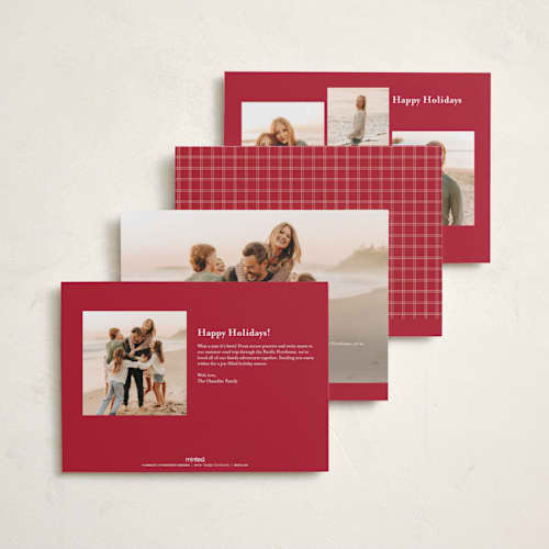 This is a pine holiday photo cards with standard by Amy Kross called checked edge printing on recycled smooth signature in standard