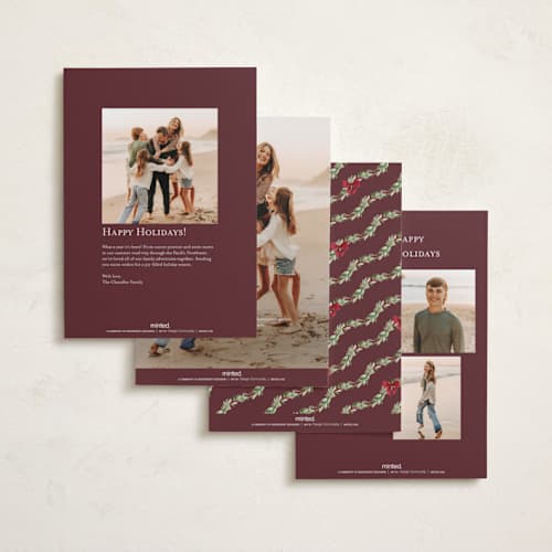 This is a berry holiday photo cards with standard by Sarah Knight called garland printing on recycled smooth signature in standard