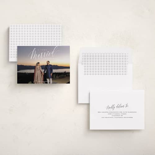This is a snow holiday photo cards with standard by Nicoletta Savod called very married christmas printing on recycled smooth signature in standard