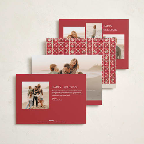 This is a poinsettia holiday photo cards with standard by Katharine Watson called stamped blocks printing on recycled smooth signature in standard
