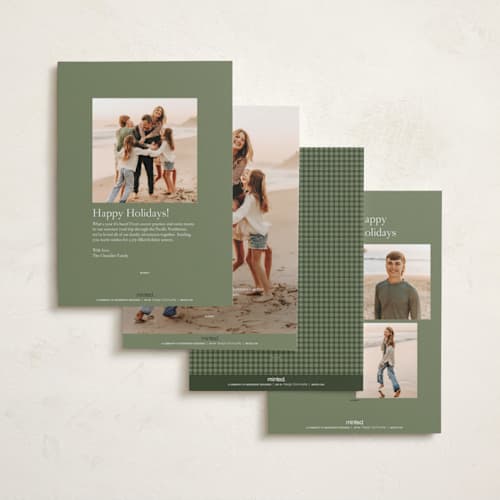This is a evergreen holiday photo cards with standard by Ellen Schlegelmilch called disney's mickey stamped border printing on recycled smooth signature in standard