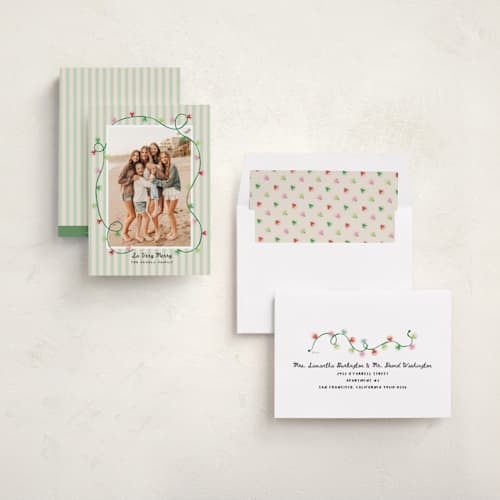 This is a cali holiday photo cards with standard by Kamala Nahas called disney's mickey lights printing on recycled smooth signature in standard
