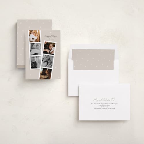 This is a taupe holiday photo cards with standard by Lori Wemple called disney's film strips printing on recycled smooth signature in standard