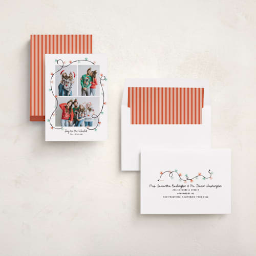 This is a rainbow holiday photo cards with standard by Kamala Nahas called disney's mickey lights triple printing on recycled smooth signature in standard