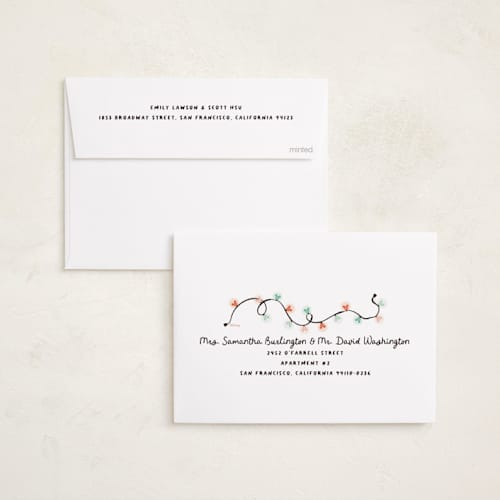 This is a rainbow holiday photo cards with standard by Kamala Nahas called disney's mickey lights triple printing on recycled smooth signature in standard