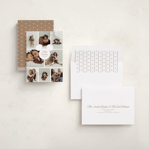 This is a caramel holiday photo cards with standard by Claudia Orengo called disney's mickey mouse collage printing on recycled smooth signature in standard