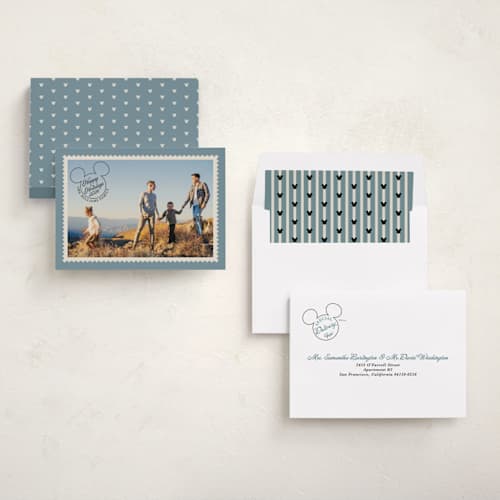 This is a ice holiday photo cards with standard by Maja Cunningham called disney's mickey vintage post printing on recycled smooth signature in standard