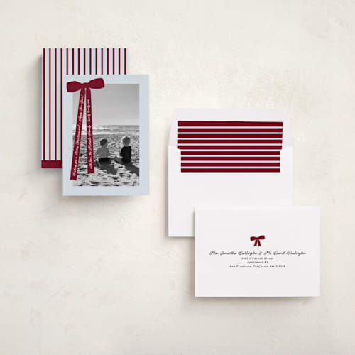 This is a mulled wine holiday photo cards with standard by Pati Cascino called robin printing on recycled smooth signature in standard