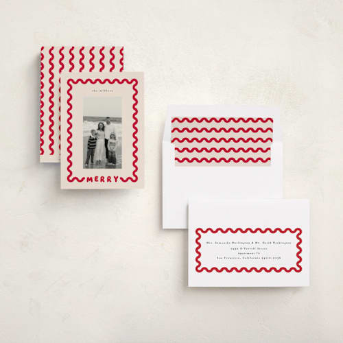 This is a cream holiday photo cards with standard by Iveta Angelova called merry wave printing on recycled smooth signature in standard