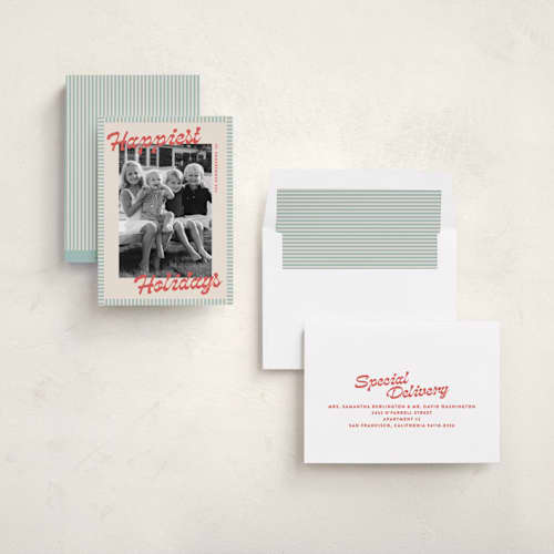 This is a cabana holiday photo cards with standard by Carolyn Nicks called striped delight printing on recycled smooth signature in standard
