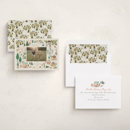 This is a jolly holiday photo cards with standard by Vera Lim called winter market printing on recycled smooth signature in standard