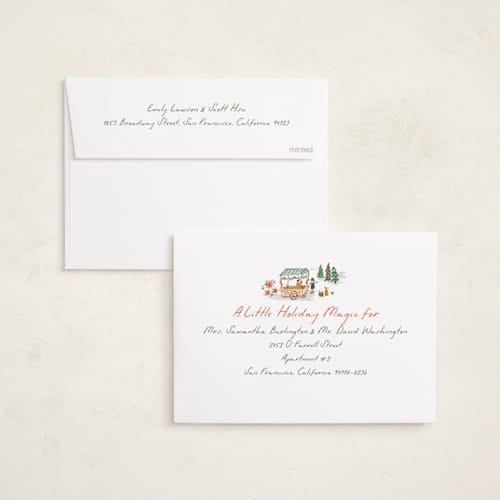This is a jolly holiday photo cards with standard by Vera Lim called winter market printing on recycled smooth signature in standard