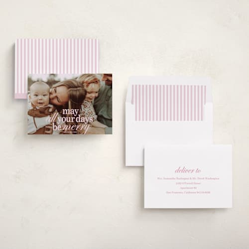 This is a winter rose holiday photo cards with standard by Baumbirdy called all merry days printing on recycled smooth signature in standard
