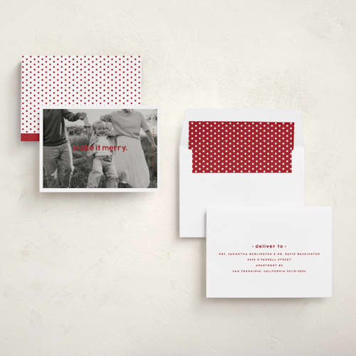 This is a cherry holiday photo cards with standard by Snow and Ivy called frolicsome printing on recycled smooth signature in standard