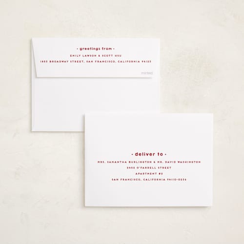 This is a cherry holiday photo cards with standard by Snow and Ivy called frolicsome printing on recycled smooth signature in standard