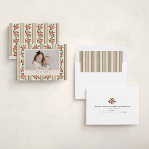 This is a buttercream holiday photo cards with standard by Christy Hy Lee called nostalgic wallpaper printing on recycled smooth signature in standard