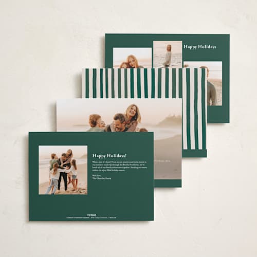 This is a pine needle holiday photo cards with standard by Teju Reval called vintage stripes printing on recycled smooth signature in standard