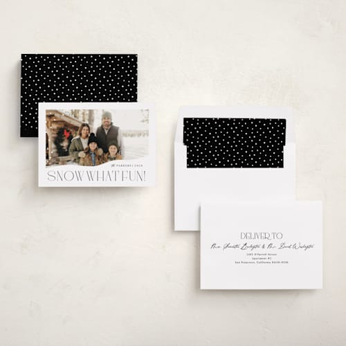 This is a ink holiday photo cards with standard by Olivia Raufman called snow what fun printing on recycled smooth signature in standard