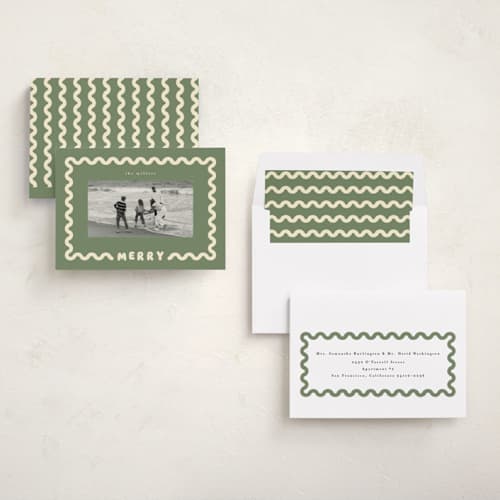 This is a moss holiday photo cards with standard by Iveta Angelova called merry wave printing on recycled smooth signature in standard
