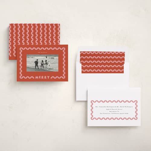 This is a brick holiday photo cards with standard by Iveta Angelova called merry wave printing on recycled smooth signature in standard