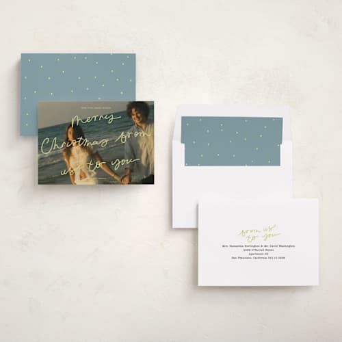This is a citrus holiday photo cards with standard by Abbigail Lim called postcard from us printing on recycled smooth signature in standard