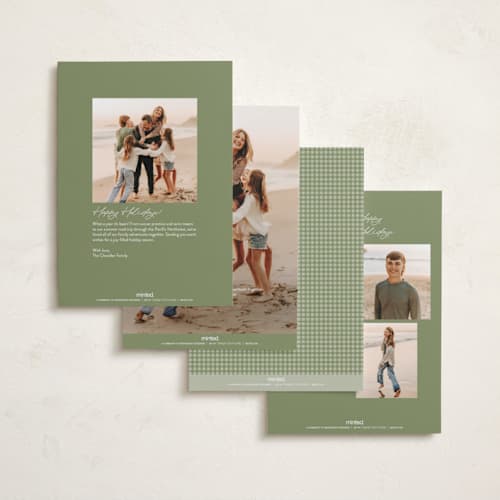 This is a garland holiday photo cards with standard by Ellen Schlegelmilch called gingham layers printing on recycled smooth signature in standard