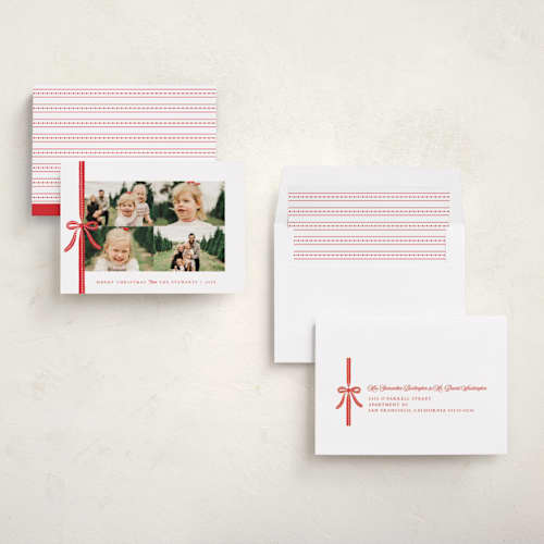 This is a candied apple holiday photo cards with standard by Olivia Raufman called dotted ribbon printing on recycled smooth signature in standard