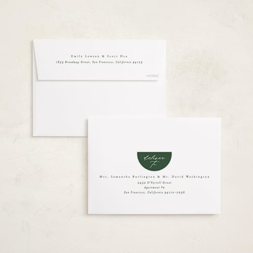 This is a pine holiday photo cards with standard by Brianne Larsen called round overlap printing on recycled smooth signature in standard